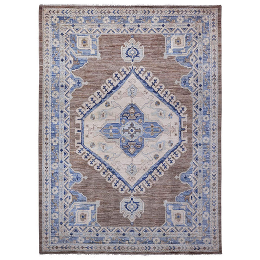 Oushak And Peshawar Wool Hand Knotted Rug Grey Blue 9.11X13.10 -O088854