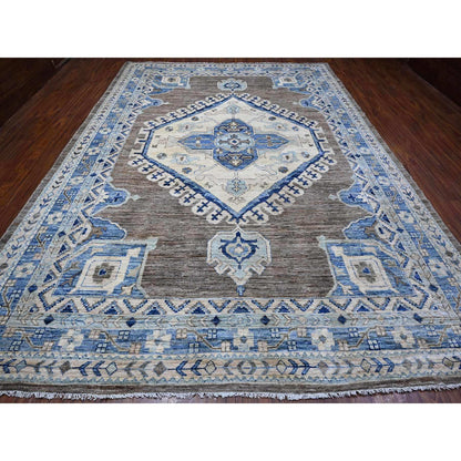 Oushak And Peshawar Wool Hand Knotted Rug Grey Blue 9.11X13.10 -O088854