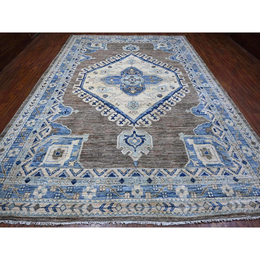Oushak And Peshawar Wool Hand Knotted Rug Grey Blue 9.11X13.10 -O088854