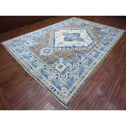 Oushak And Peshawar Wool Hand Knotted Rug Grey Blue 9.11X13.10 -O088854