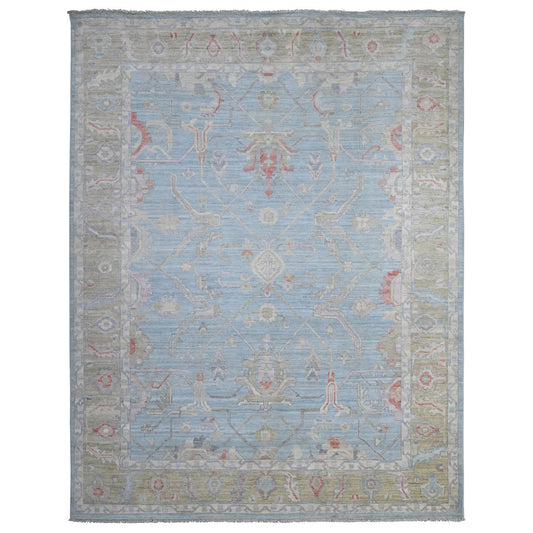 Oushak And Peshawar Wool Hand Knotted Rug Blue Green 8.11X11.7 -O088856