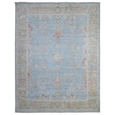 Oushak And Peshawar Wool Hand Knotted Rug Blue Green 8.11X11.7 -O088856