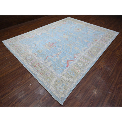 Oushak And Peshawar Wool Hand Knotted Rug Blue Green 8.11X11.7 -O088856