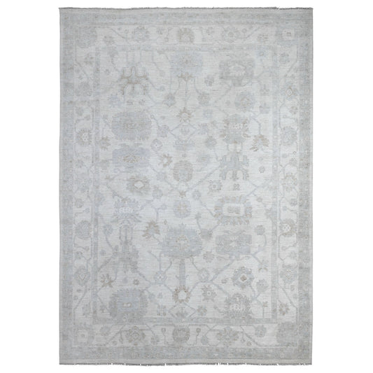 Oushak And Peshawar Wool Hand Knotted Rug Ivory Ivory 9.0X12.8 -O088857