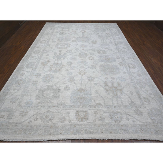 Oushak And Peshawar Wool Hand Knotted Rug Ivory Ivory 9.0X12.8 -O088857