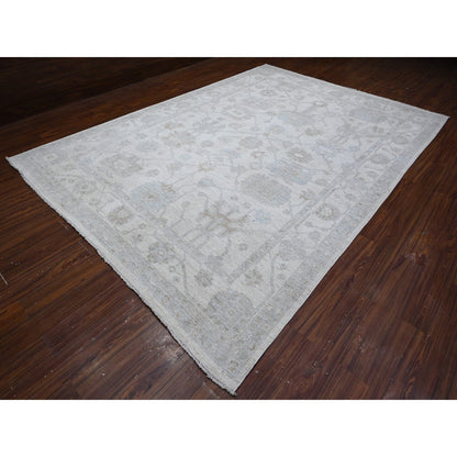 Oushak And Peshawar Wool Hand Knotted Rug Ivory Ivory 9.0X12.8 -O088857