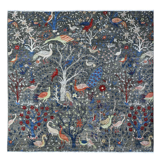 Oushak And Peshawar Wool Hand Knotted Rug Grey No Border 7.9X8.0 -O088867