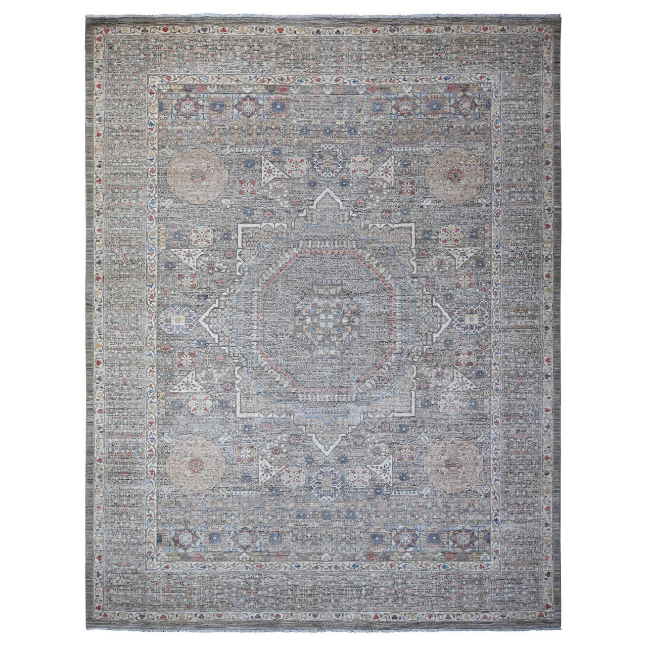 Gray 12'3" x 15'5" Mamluk Hand knotted Wool Rug - Sku: O088870