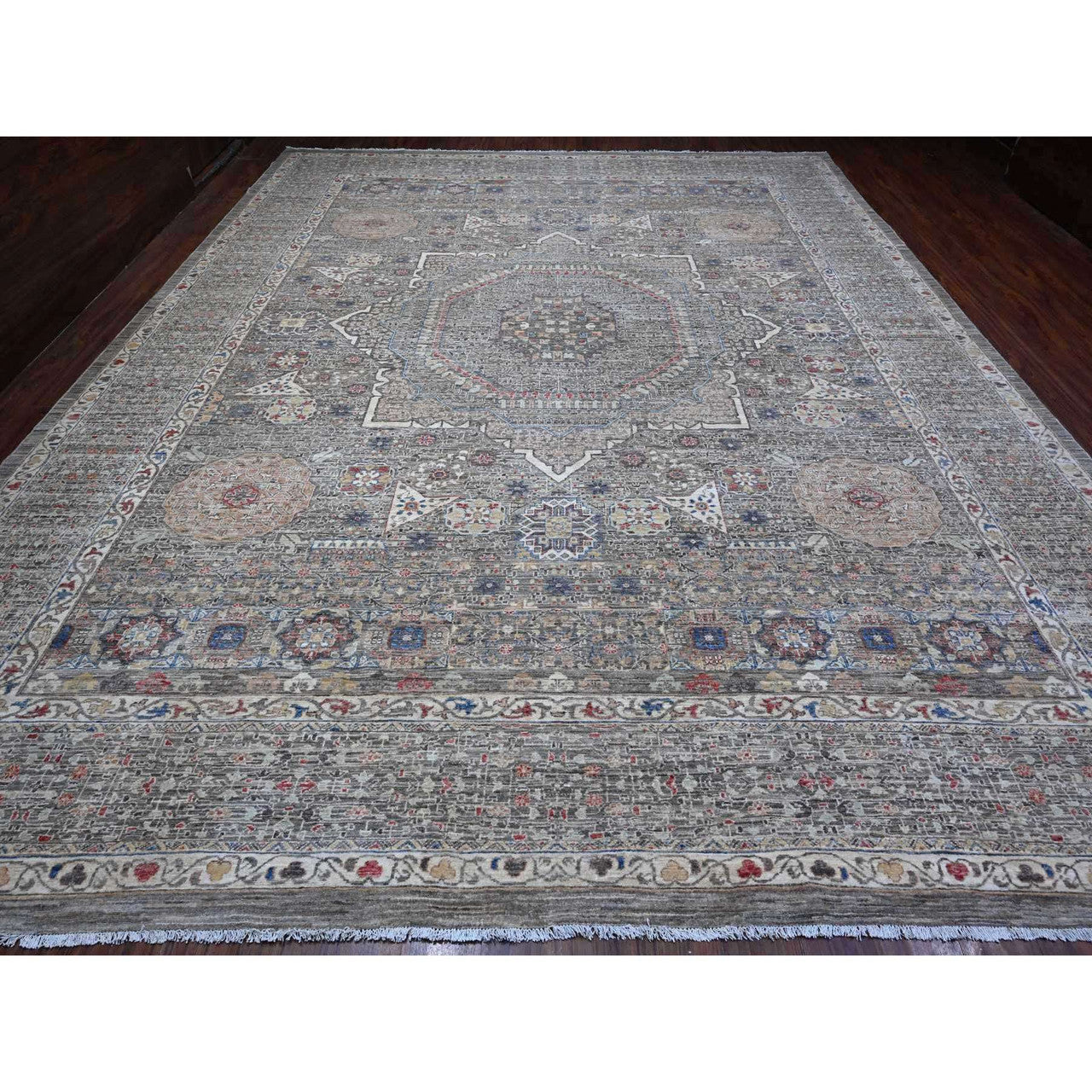 Gray 12'3" x 15'5" Mamluk Hand knotted Wool Rug - Sku: O088870