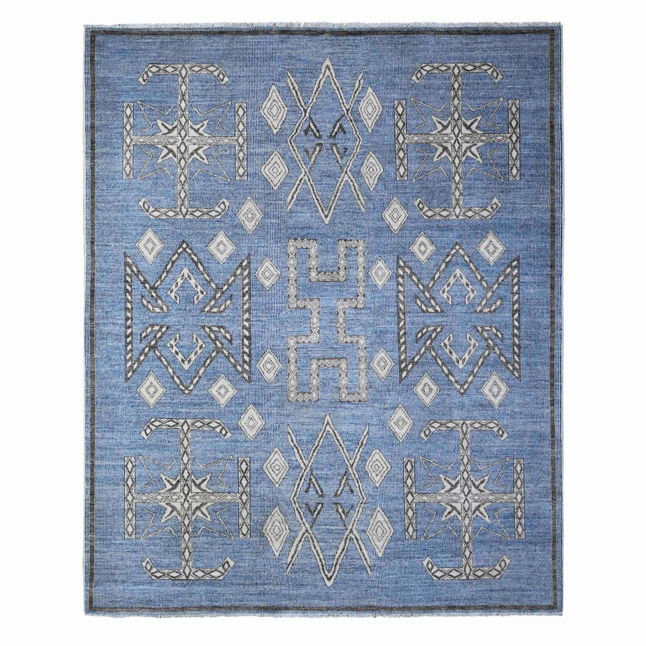 Blue 8'0" x 9'8" Oushak And Peshawar Hand knotted Wool Rug - Sku: O088871