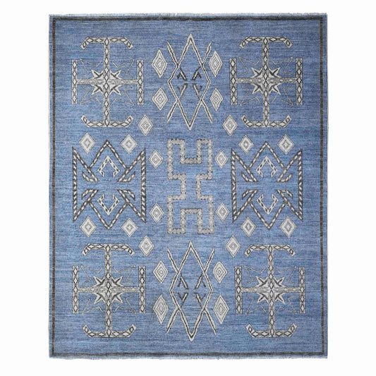 Oushak And Peshawar Wool Hand Knotted Rug Blue Black 8.0X9.8 -O088871