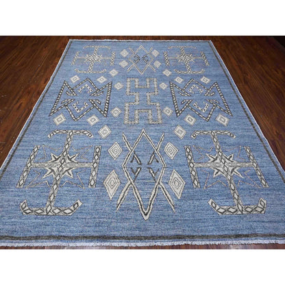 Oushak And Peshawar Wool Hand Knotted Rug Blue Black 8.0X9.8 -O088871