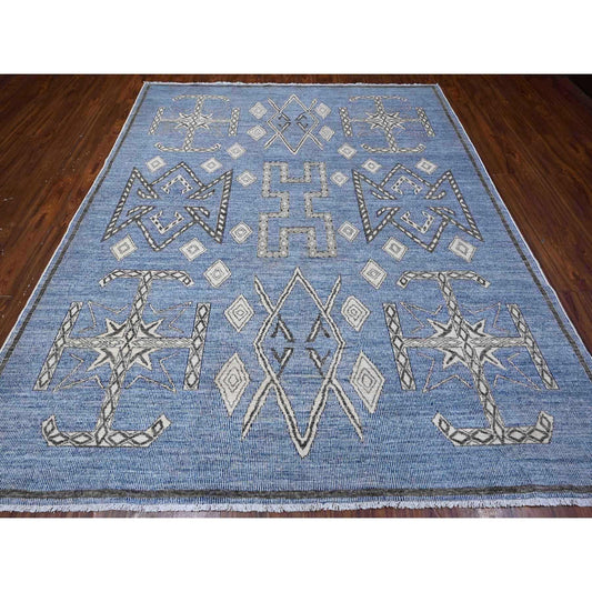 Oushak And Peshawar Wool Hand Knotted Rug Blue Black 8.0X9.8 -O088871