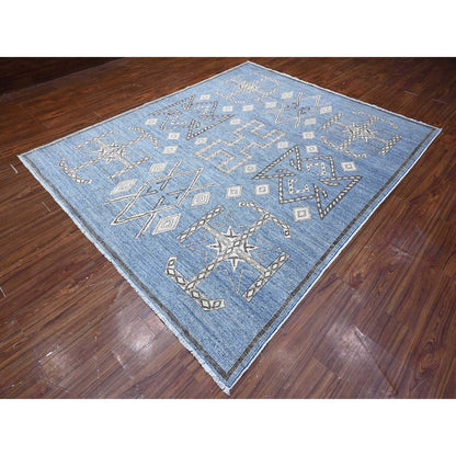 Oushak And Peshawar Wool Hand Knotted Rug Blue Black 8.0X9.8 -O088871