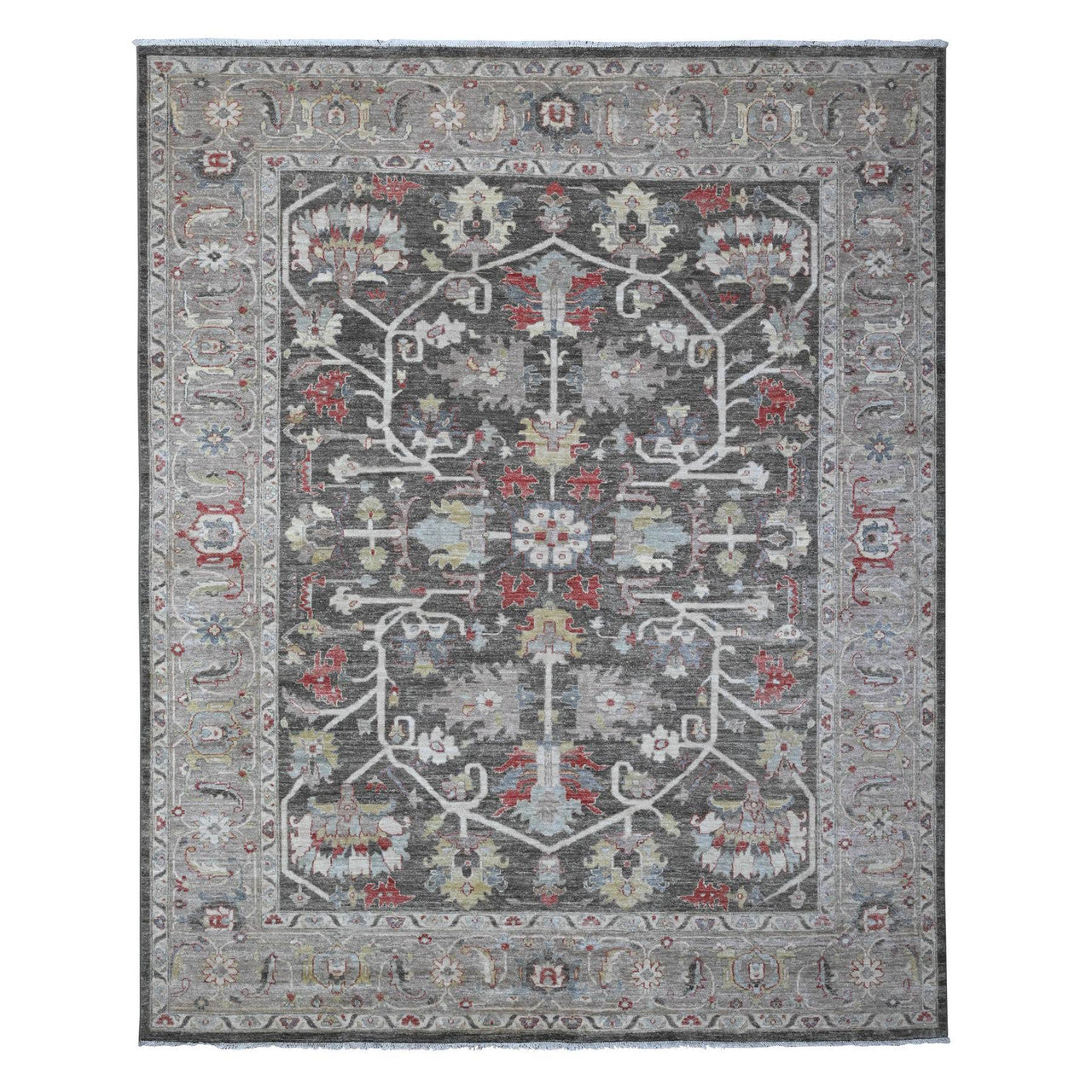 Black 7'11" x 9'7" Heriz Hand knotted Wool Rug -O088873