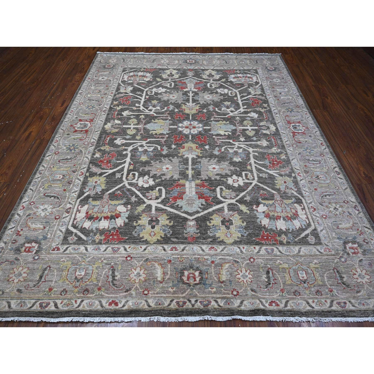 Black 7'11" x 9'7" Heriz Hand knotted Wool Rug -O088873
