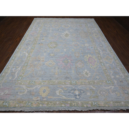Oushak And Peshawar Wool Hand Knotted Rug Blue Blue 8.10X11.8 -O088876