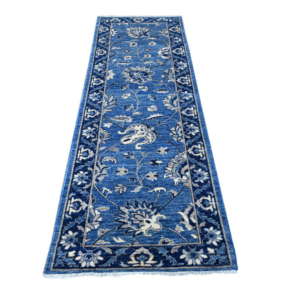Oushak And Peshawar Wool Hand Knotted Rug Blue Blue 2.10X8.3 -O088882