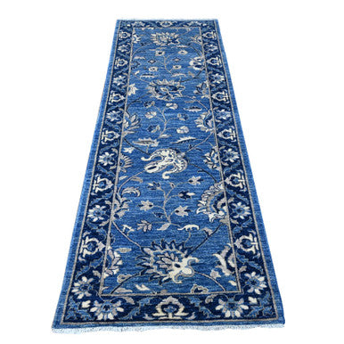 Oushak And Peshawar Wool Hand Knotted Rug Blue Blue 2.10X8.3 -O088882