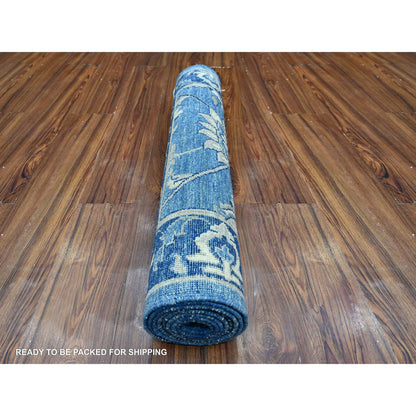 Oushak And Peshawar Wool Hand Knotted Rug Blue Blue 2.10X8.3 -O088882