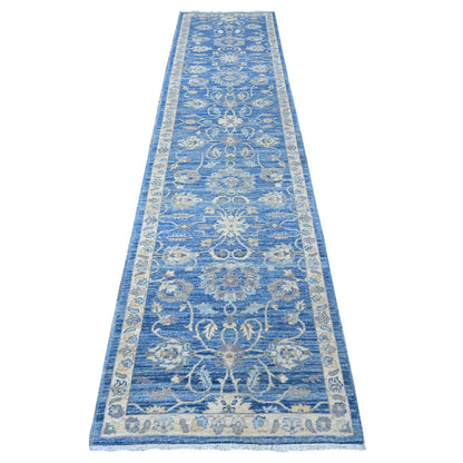 Oushak And Peshawar Wool Hand Knotted Rug Blue Ivory 2.7X11.8 -O088884