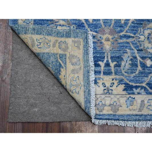 Oushak And Peshawar Wool Hand Knotted Rug Blue Ivory 2.7X11.8 -O088884