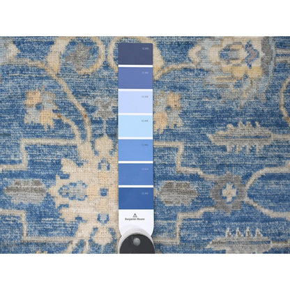 Oushak And Peshawar Wool Hand Knotted Rug Blue Ivory 2.7X11.8 -O088884