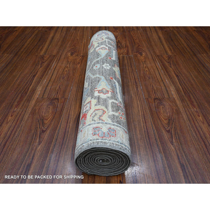Heriz Wool Hand Knotted Rug Black Silver 2.10X12.5 -O088887