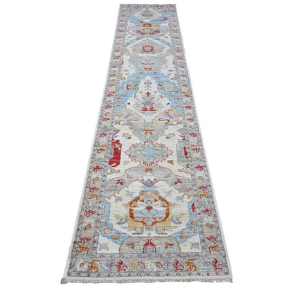 Tribal & Geometric Wool Hand Knotted Rug Ivory Gray 2.6X12.4 -O088889