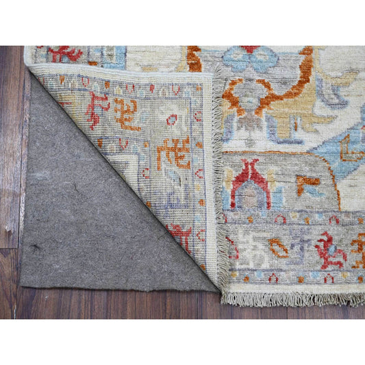 Tribal & Geometric Wool Hand Knotted Rug Ivory Gray 2.6X12.4 -O088889