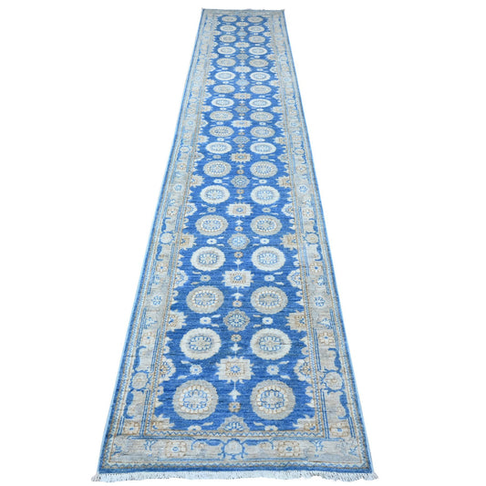 Oushak And Peshawar Wool Hand Knotted Rug Blue Gray 2.6X13.9 -O088890
