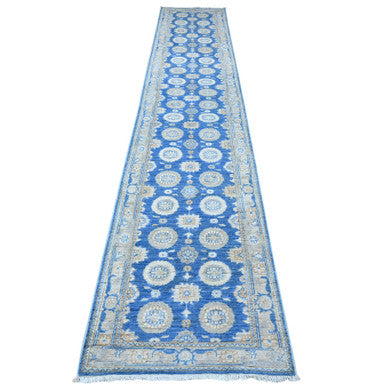 Oushak And Peshawar Wool Hand Knotted Rug Blue Gray 2.6X13.9 -O088890