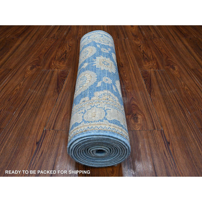 Oushak And Peshawar Wool Hand Knotted Rug Blue Gray 2.6X13.9 -O088890