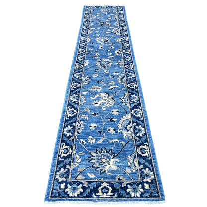 Oushak And Peshawar Wool Hand Knotted Rug Blue Blue 2.7X12.1 -O088891