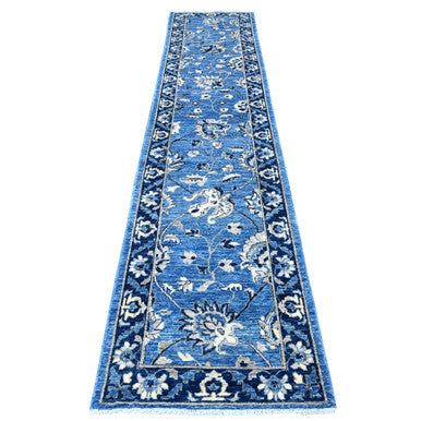 Oushak And Peshawar Wool Hand Knotted Rug Blue Blue 2.7X12.1 -O088891
