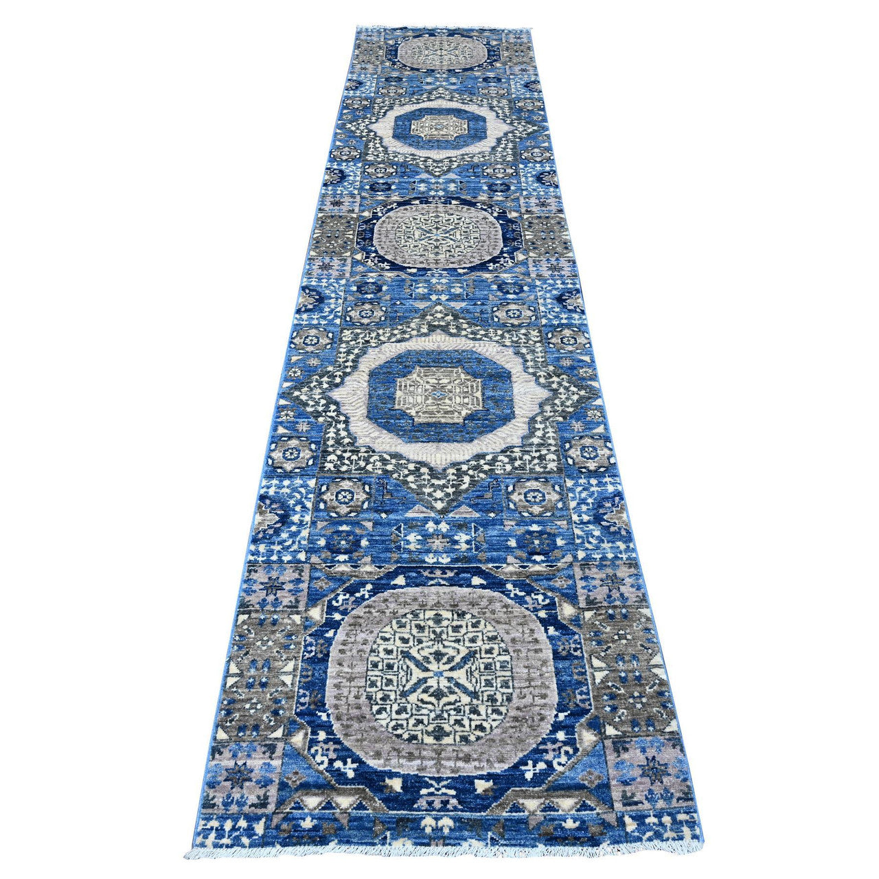Blue 2'7" x 11'9" Mamluk Hand knotted Wool Rug - Sku: O088892