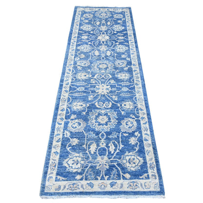 Oushak And Peshawar Wool Hand Knotted Rug Blue Blue 2.6X7.9 -O088893