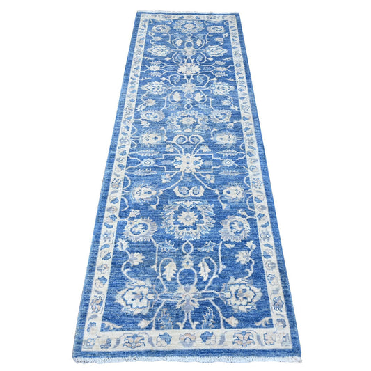 Oushak And Peshawar Wool Hand Knotted Rug Blue Blue 2.6X7.9 -O088893