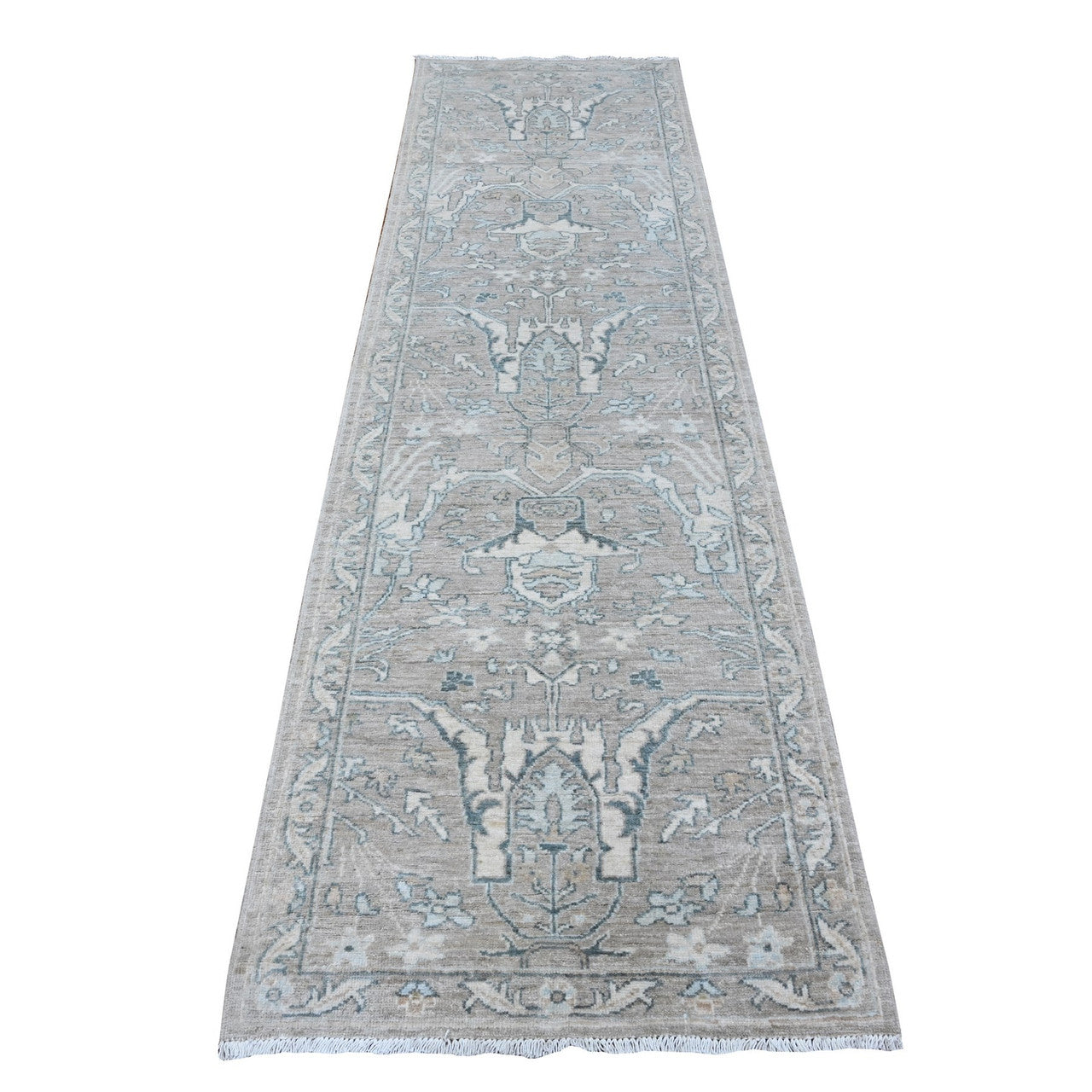 Gray 2'9" x 9'7" Oushak And Peshawar Hand knotted Wool Rug - Sku: O088895