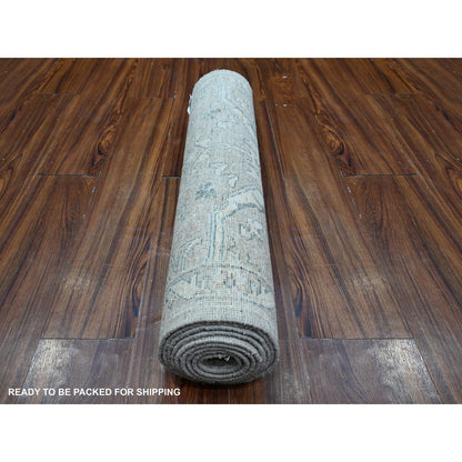 Oushak And Peshawar Wool Hand Knotted Rug Grey Gray 2.9X9.7 -O088895