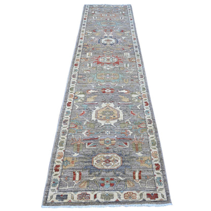 Heriz Wool Hand Knotted Rug Black Ivory 2.10X11.10 -O088896