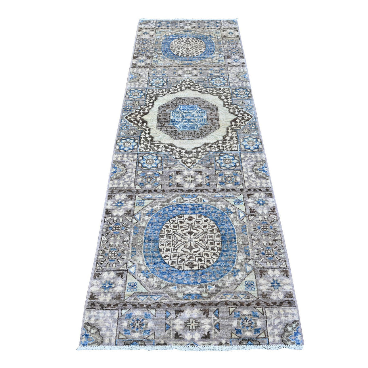 Gray 2'8" x 8'1" Mamluk Hand knotted Wool Rug - Sku: O088897