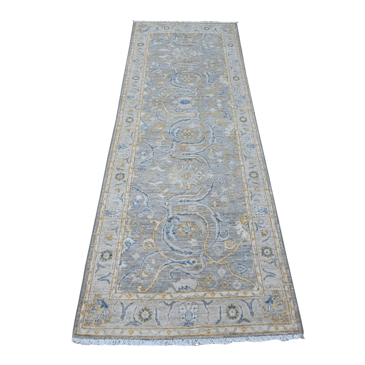 Gray 2'8" x 7'10" Oushak And Peshawar Hand knotted Wool Rug - Sku: O088898
