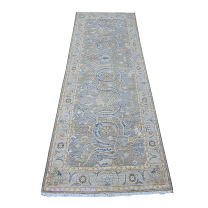 Oushak And Peshawar Wool Hand Knotted Rug Grey Silver 2.8X7.10 -O088898