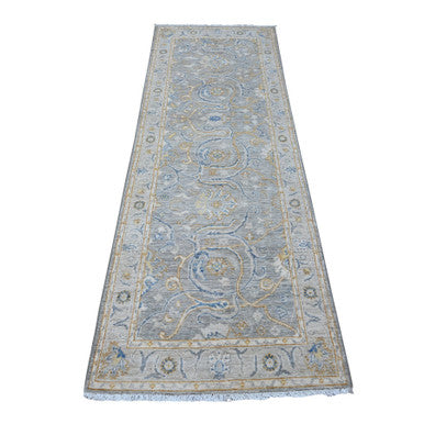 Oushak And Peshawar Wool Hand Knotted Rug Grey Silver 2.8X7.10 -O088898