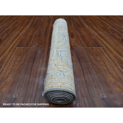 Oushak And Peshawar Wool Hand Knotted Rug Grey Silver 2.8X7.10 -O088898