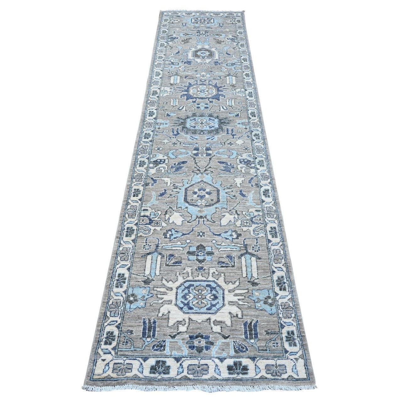 Gray 2'5" x 10'8" Heriz Hand knotted Wool Rug - Sku: O088899