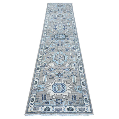 Heriz Wool Hand Knotted Rug Grey Ivory 2.5X10.8 -O088899