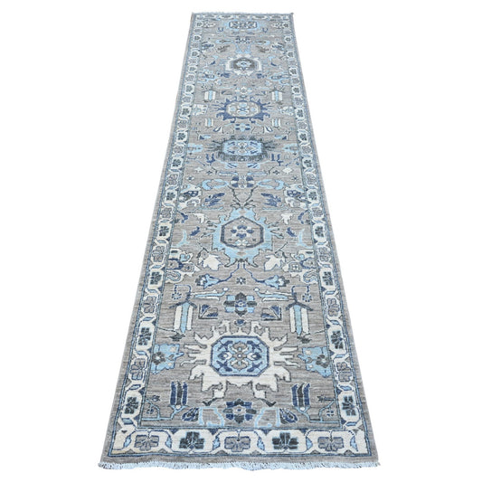 Heriz Wool Hand Knotted Rug Grey Ivory 2.5X10.8 -O088899