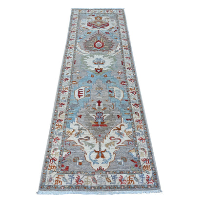 Tribal & Geometric Wool Hand Knotted Rug Grey Ivory 2.5X7.8 -O088901